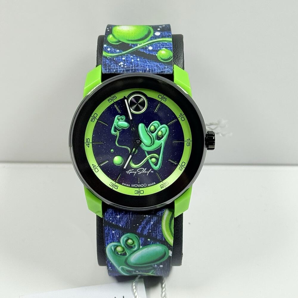 MOVADO X KENNY SCHARF Limited Ed Artist Series Signature Green Silicone Watch